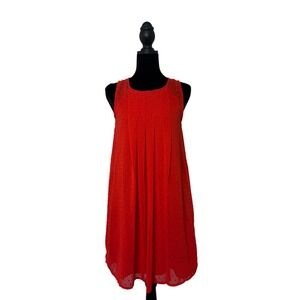 Sam Edelman Dress Womens Small Red‎ Swiss Dot Pleated Sleeveless Shift Very Good